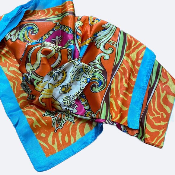 Silky Feel Satin Scarf Large Square Wrap Colorful Luxury Designer Look Pink Blue - Picture 6 of 6
